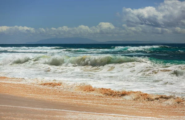 Onda Azul Praia Blur Fundo Manchas Luz Solar Fundo Natural — Fotografia de Stock