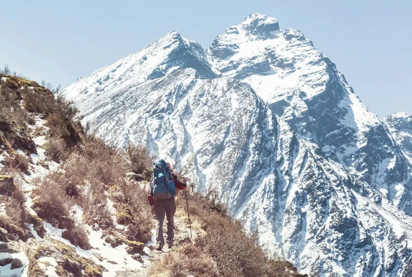 ヒマラヤの山でハイカー ネパール — ストック写真