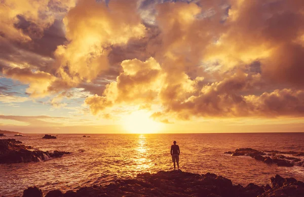 Geweldige Hawaiian Strand Bij Fantastische Zonsondergang — Stockfoto