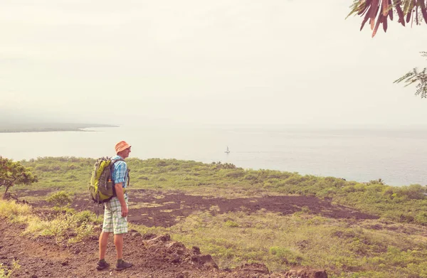 徒步旅行者在绿色丛林的足迹 夏威夷 — 图库照片