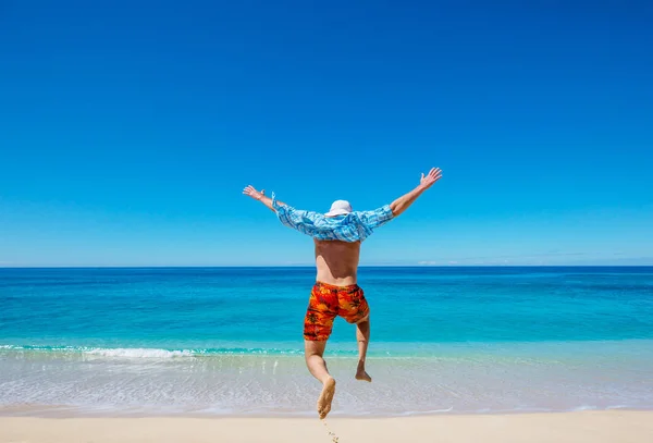 Jumping Boy Ocean Background — Stock Photo, Image