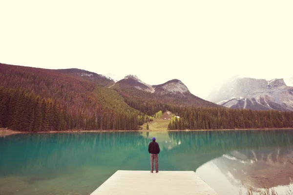 Γαλήνη Σμαραγδένια Λίμνη Στο Εθνικό Πάρκο Yoho Καναδά — Φωτογραφία Αρχείου