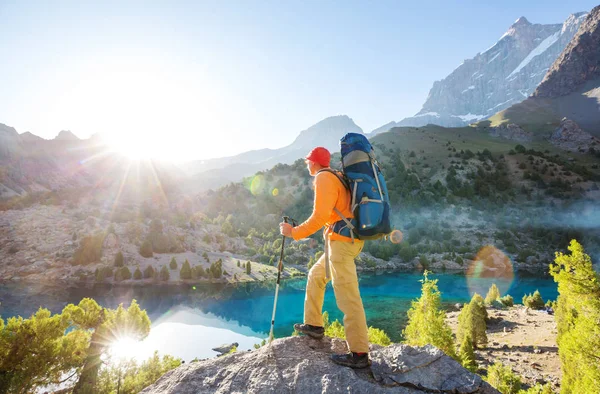 Hora Vagar Hombre Excursión Las Hermosas Montañas Fann Pamir Tayikistán —  Fotos de Stock