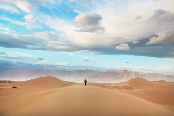 Άνθρωπος Στην Άμμο Της Ερήμου — Φωτογραφία Αρχείου