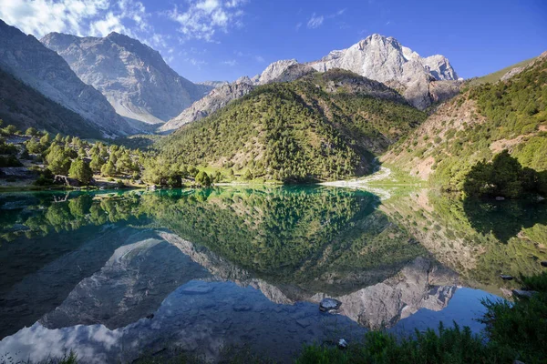 Beautiful serene lake in  Fanns mountains (branch of Pamir) in Tajikistan.