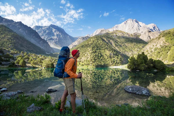Fernweh Zeit Mann Beim Wandern Schönen Fann Gebirge Pamir Tadschikistan — Stockfoto