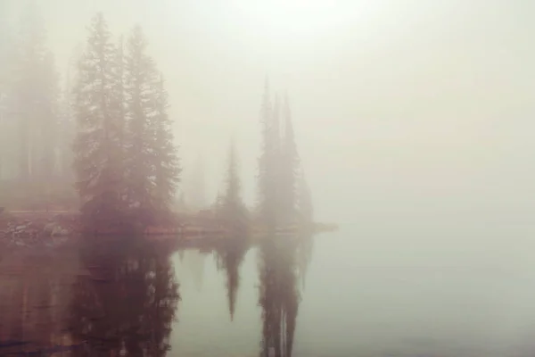 Lac Montagne Brumeux Tôt Matin Serein Dans Les Montagnes — Photo