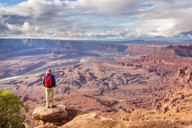 Canyonlands Ulusal Parkı 'nda yürüyüş, Utah, ABD.