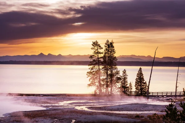 Dřevěný Promenáda Podél Gejzírových Polí Yellowstone National Park Usa — Stock fotografie