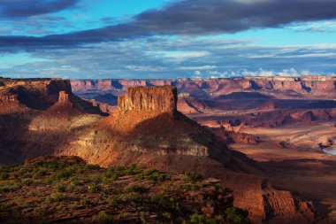 Canyonlands Ulusal Parkı 'nda yürüyüş, Utah, ABD.
