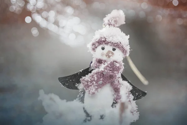 雪人在冬天背景 — 图库照片