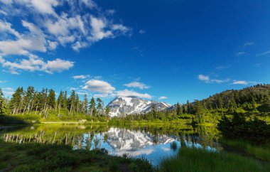 Washington, ABD 'de Shuksan Dağı yansımalı Scenic Picture Gölü