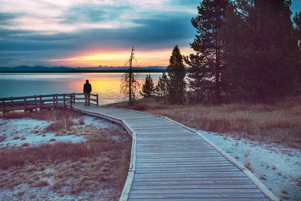 Dřevěný Promenáda Podél Gejzírových Polí Yellowstone National Park Usa — Stock fotografie