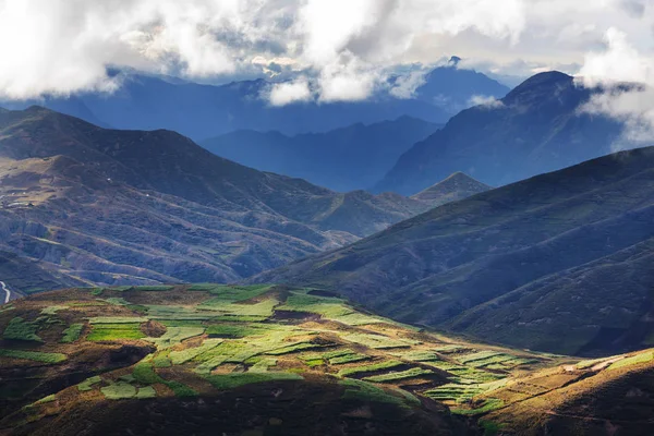 Zemědělská Pole Zelených Horách Peru Jižní Americe — Stock fotografie