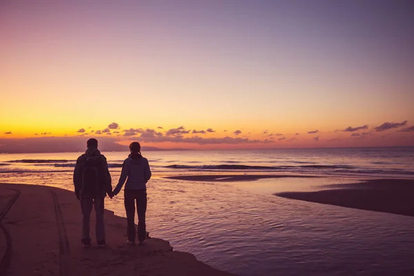 Silhouette Couple Coucher Soleil — Photo