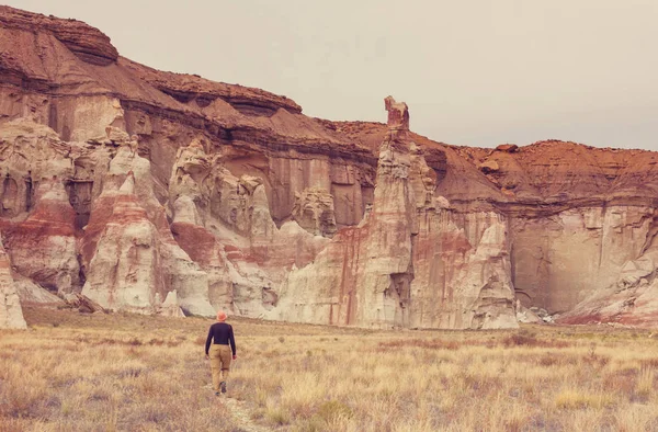 Vandretur Utah Bjergene Vandreture Usædvanlige Naturlandskaber Fantastiske Former Sandsten Formationer - Stock-foto