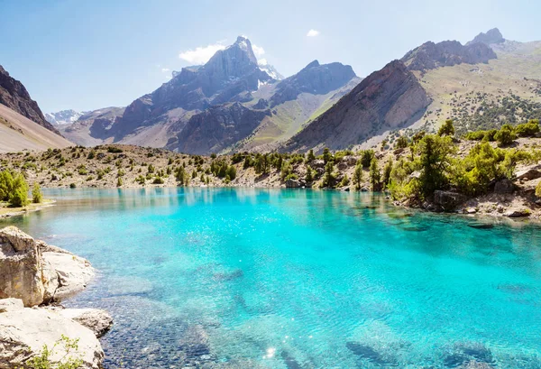 Belo Lago Sereno Nas Montanhas Fanns Ramo Pamir Tajiquistão — Fotografia de Stock