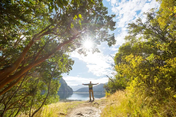 Happy Man Spring Lake — Stock Photo, Image