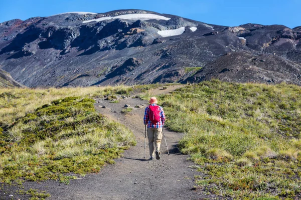 Homme Randonnée Dans Région Des Volcans Araucania Chili Amérique Sud — Photo