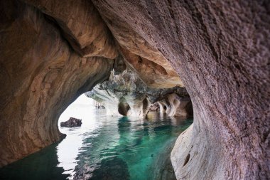 Unusual marble caves on the lake of General Carrera, Patagonia, Chile. Carretera Austral trip. clipart