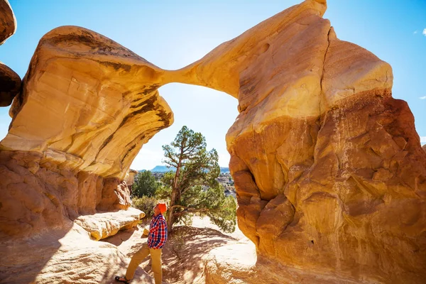 Výlet Hor Utahu Turistika Neobvyklé Přírodní Krajině Fantastické Tvary Pískovcové — Stock fotografie