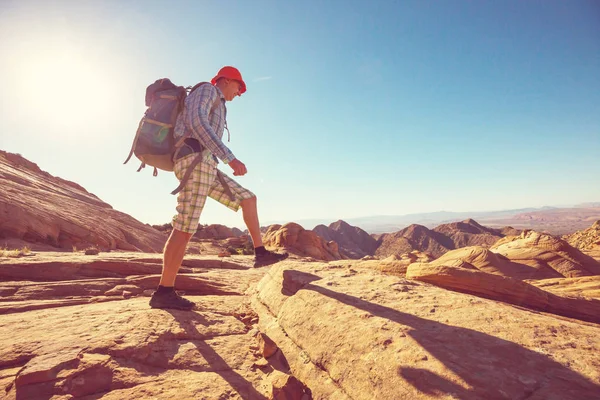 Hike Utah Mountains Hiking Unusual Natural Landscapes Fantastic Forms Sandstone — Stock Photo, Image