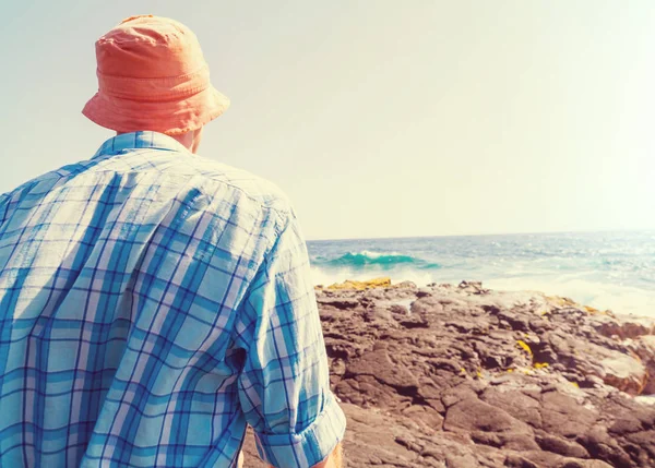 Homme Sur Plage Île Hawaï Concept Vacances Arrière Plan — Photo