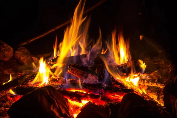 Feu Joie Fourche Nuit Tombée Scène Camping — Photo