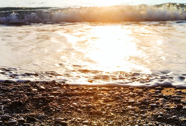 Beautiful Sea Wave Pebble Sunset Amazing Holiday Travel Background — Stock Photo, Image