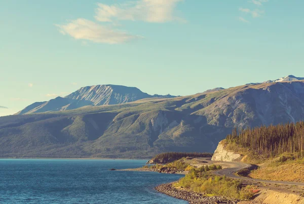 Vackra Vägen Bergen Resa Bakgrund Vintage Filter — Stockfoto