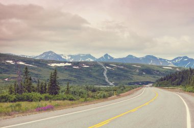 Yazın Alaska 'nın Picturesque Dağları. Karla kaplı kütleler, buzullar ve kayalık tepeler.