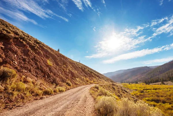 Colorful Autumn Scene Countryside Road Sunny Morning — Stock Photo, Image