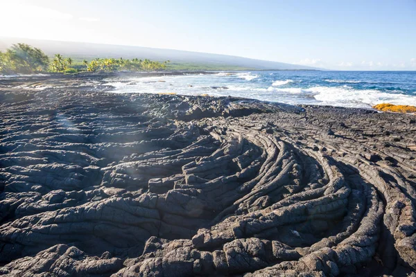 Erstaunlicher Vulkanischer Hawaiianischer Strand Auf Großer Insel — Stockfoto