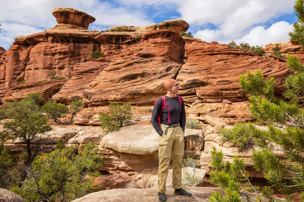 Hike Utah Mountains Hiking Unusual Natural Landscapes Fantastic Forms Sandstone — Stock Photo, Image