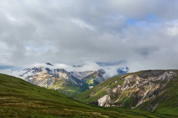 Літом Мальовничі Гори Аляски Засніжені Гірські Масиви Льодовики Скелясті Вершини — стокове фото