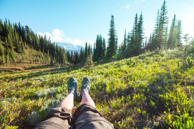 Yaz dağlarında gezintiye çıkmış bir gezgin.