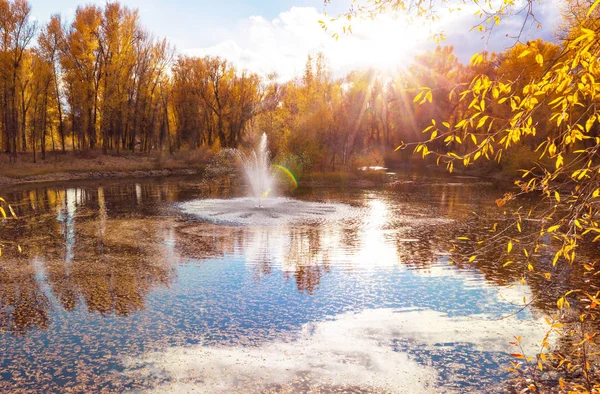 Fountain Beautiful Autumn Park — Stock Photo, Image