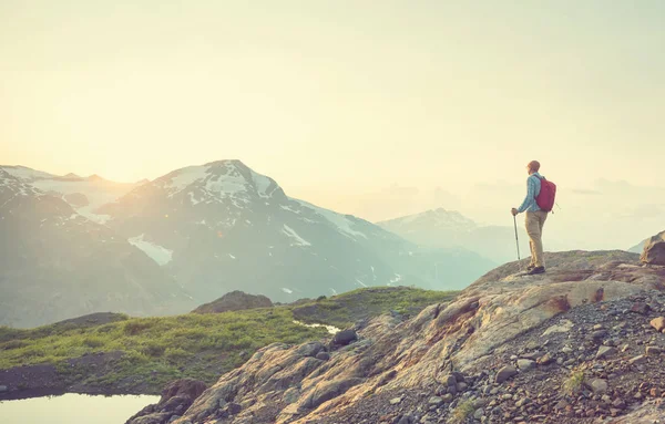 Escursionista Sulle Montagne Canadesi Hike Attività Ricreativa Popolare Nord America — Foto Stock