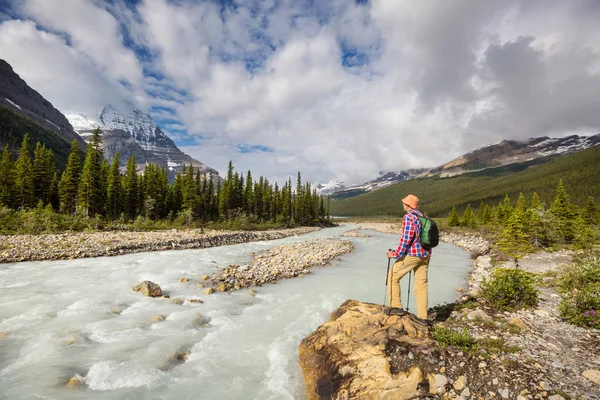 Caminhando Homem Nas Montanhas Canadenses Caminhada Atividade Recreação Popular América — Fotografia de Stock