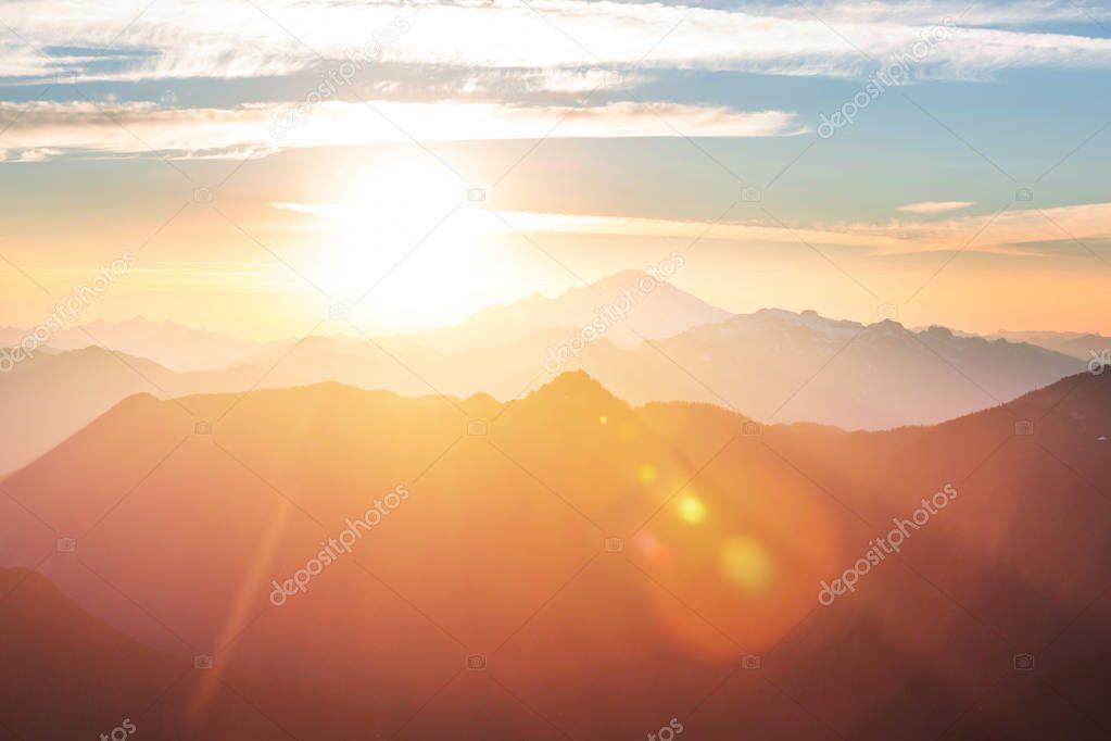 Scenic Sunset in the mountains. Autumn season.