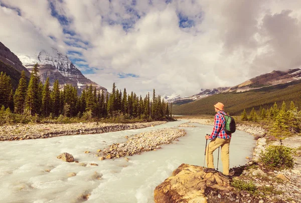 Caminhando Homem Nas Montanhas Canadenses Caminhada Atividade Recreação Popular América — Fotografia de Stock