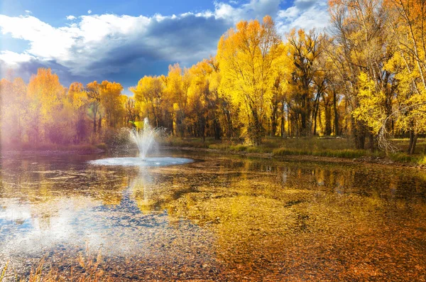 Фонтан Красивом Осеннем Парке — стоковое фото