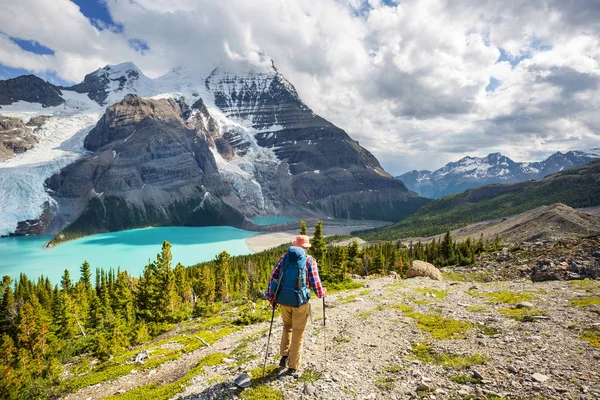 Kanada Dağlarında Yürüyüş Yapan Adam Yürüyüş Kuzey Amerika Popüler Bir — Stok fotoğraf