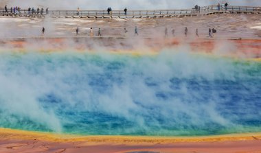 İlham verici doğal bir geçmiş. Yellowstone Ulusal Parkı 'ndaki havuz ve gayzer alanları, ABD.