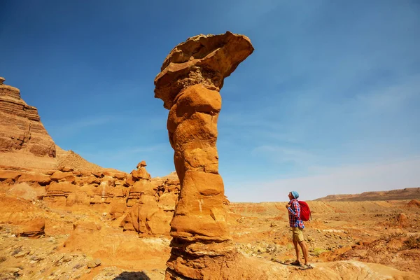 Hike Utah Mountains Hiking Unusual Natural Landscapes Fantastic Forms Sandstone — Stock Photo, Image