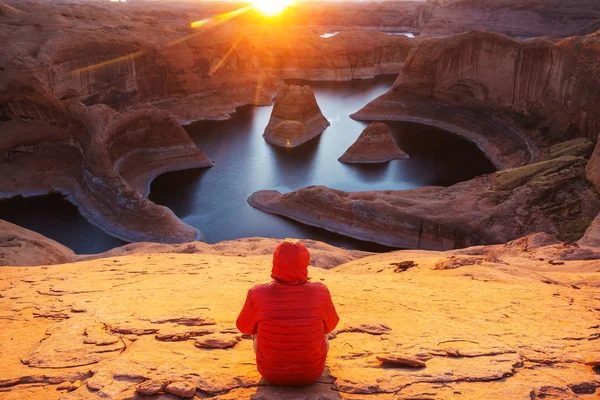 Fundo Natural Incomum Reflexão Canyon Lago Powell Utah Eua Inspirador — Fotografia de Stock