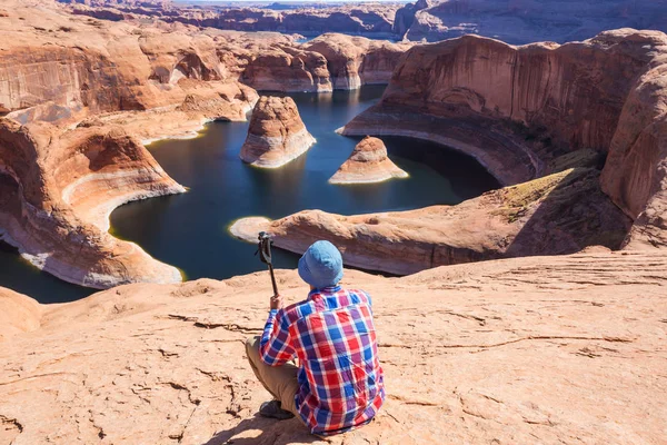 Fondo Natural Inusual Reflection Canyon Lake Powell Utah Inspirador Senderismo —  Fotos de Stock