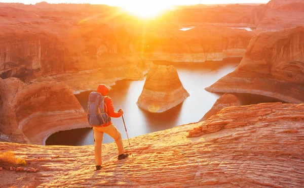 Ovanlig Naturlig Bakgrund Reflektion Canyon Lake Powell Utah Usa Inspirerande — Stockfoto