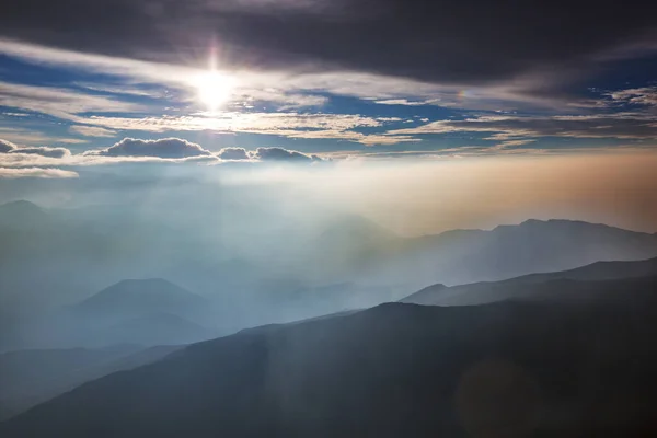 Silhouette Des Montagnes Lever Soleil Beau Fond Naturel — Photo