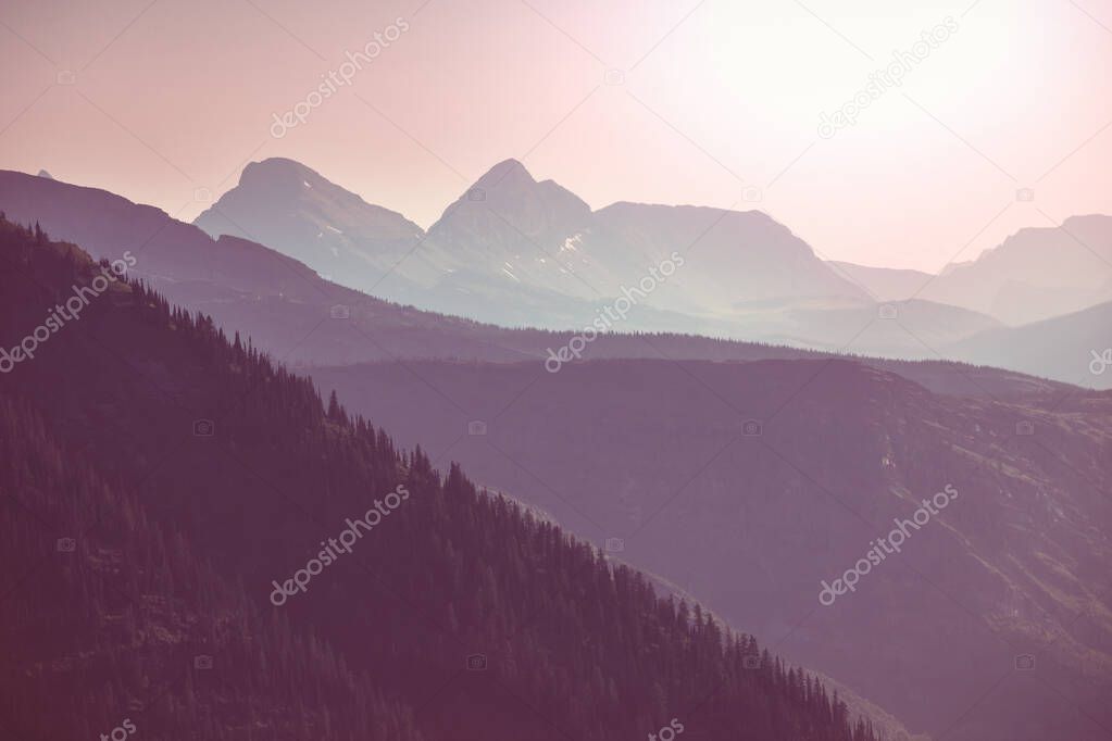 Picturesque mountain landscape on rainy day in Summer time. Good for natural background.